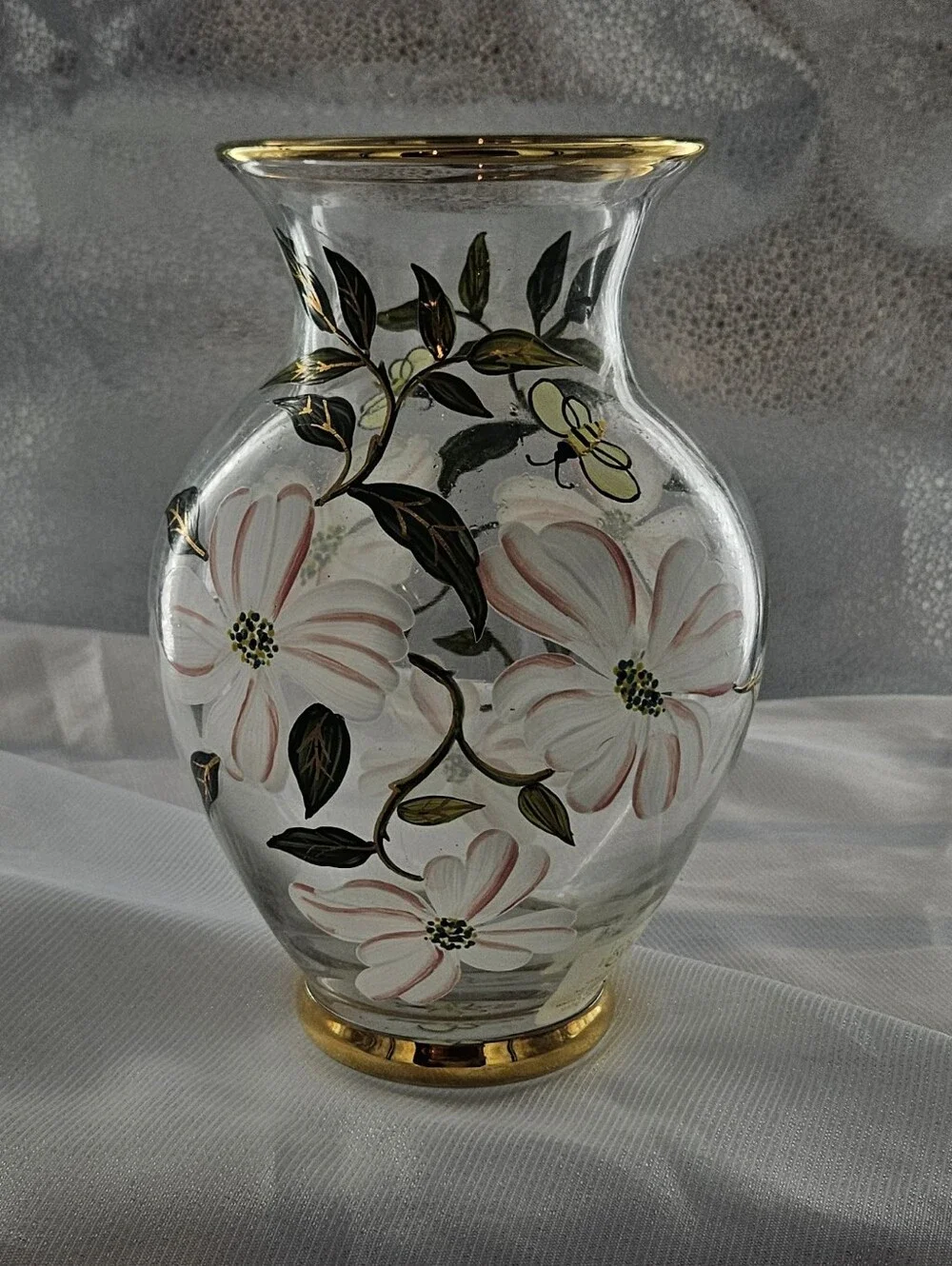 Lenox Pink and Gold Hand-Painted Glass Vase